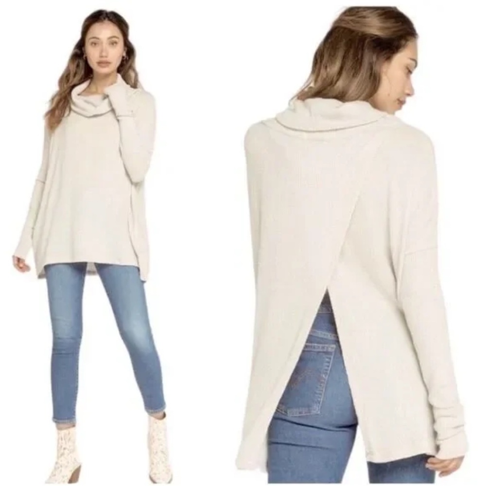 Free People Cream Cowl Neck Sweater